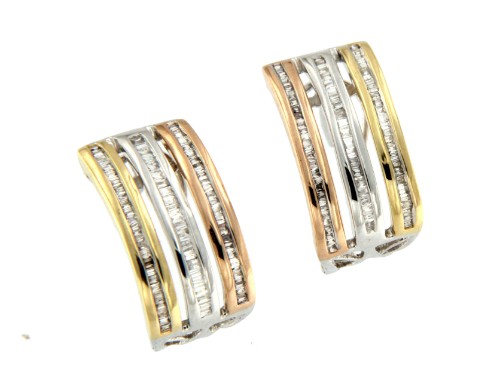 Pendientes de oro blanco-amarillo-rosa - Roman Joyero