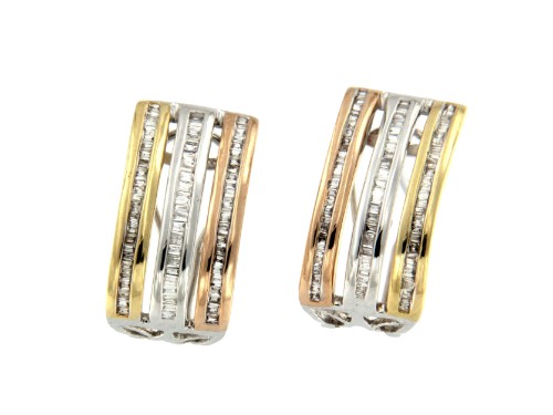 Pendientes de oro blanco-amarillo-rosa - Roman Joyero