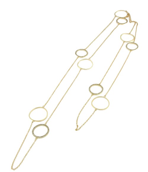 Cadena larga de plata dorada con circonitas - Roman Joyero