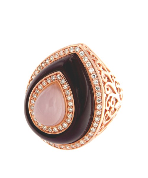 AMETHYST, anillo de plata rosada con amatista y cuarzo rosa. - Roman Joyero