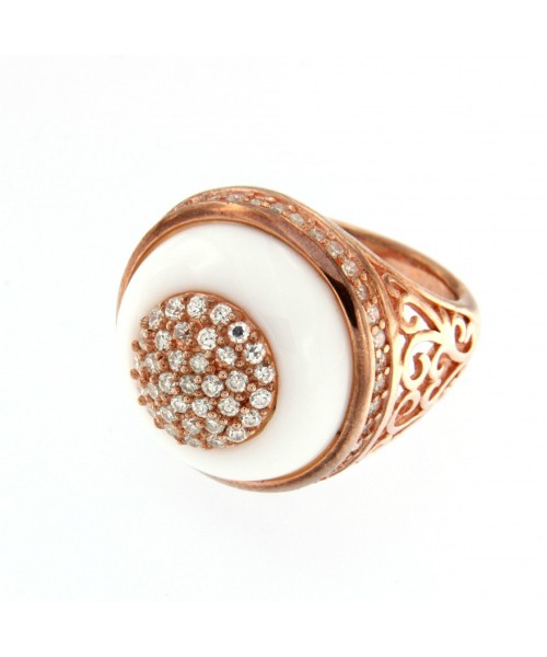 ADELPHOS, anillo de plata rosada con ágata blanca - Roman Joyero