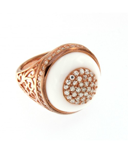 ADELPHOS, anillo de plata rosada con ágata blanca - Roman Joyero