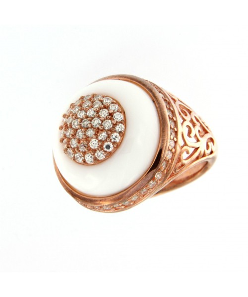 ADELPHOS, anillo de plata rosada con ágata blanca - Roman Joyero