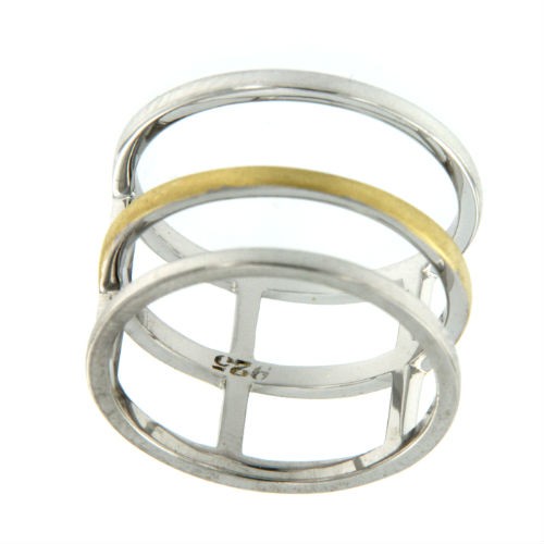 DEMETRIA, anillo de plata rodiada y dorada con tres aros. - Roman Joyero