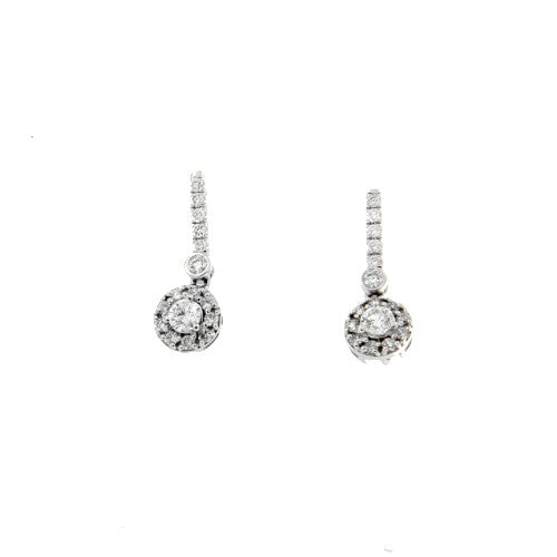 Pendientes largos desmontables en oro blanco con perillas. - Roman Joyero