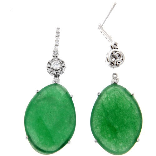 Pendientes largos desmontables en oro blanco con perillas. - Roman Joyero