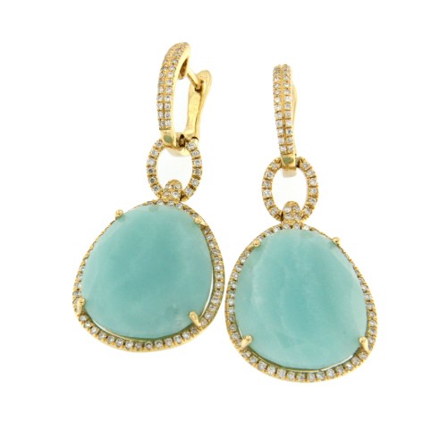 LOTTO, pendientes largos de oro con diamantes y amazonite - Roman Joyero