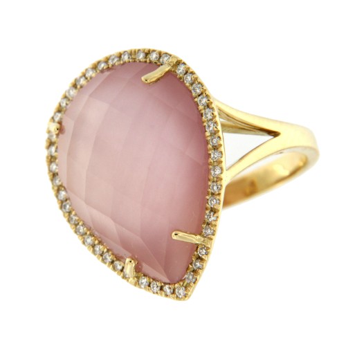 SASSARI, Anillo de oro y diamantes con cuarzo rosa.