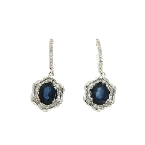 Pendientes largos de oro blanco con diamantes y zafiros - Roman Joyero