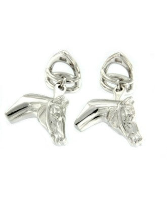 Gemelos de caballero en plata rodiada y cabeza de caballo. - Roman Joyero