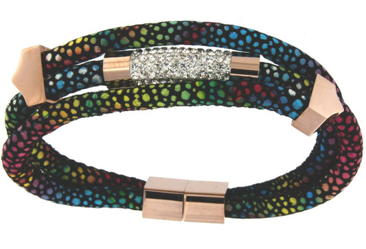 Pulsera de acero y piel con 3 bandas en multicolor y adorno. - Roman Joyero