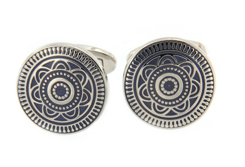 MARCONI, gemelos de acero con diseño clásico griego. - Roman Joyero