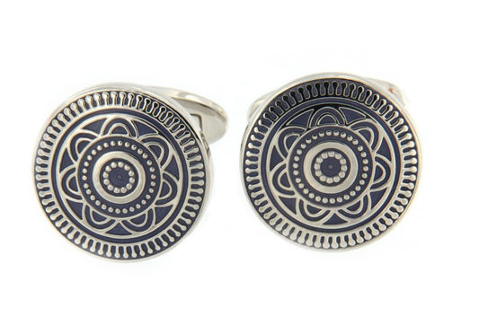 MARCONI, gemelos de acero con diseño clásico griego. - Roman Joyero