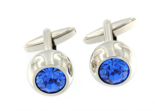 BUGATTI, gemelos de acero con forma redonda y lapizlazuli. - Roman Joyero