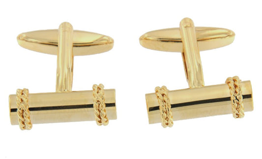 CELLINI, gemelos en acero dorado con cilindros y gallones. - Roman Joyero
