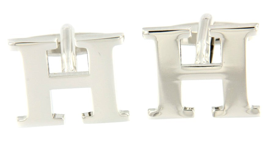 PISANO, gemelos en acero rodiado y con la inicial H. - Roman Joyero