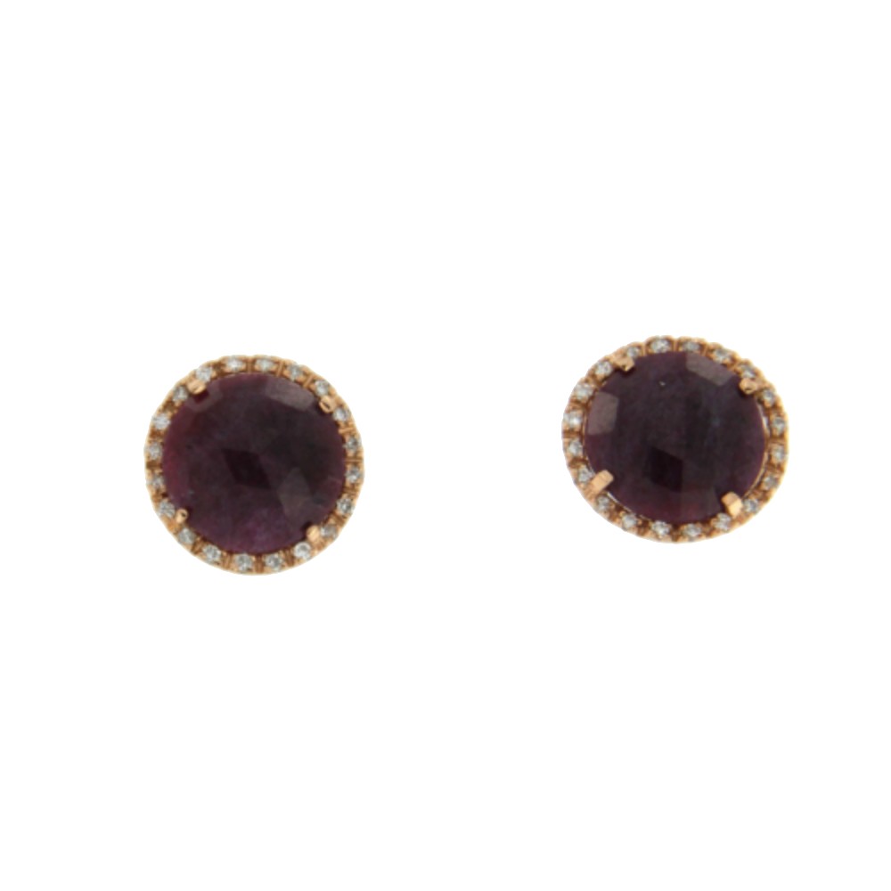 Pendientes de oro blanco con brillantes y zafiro rosa - Roman Joyero