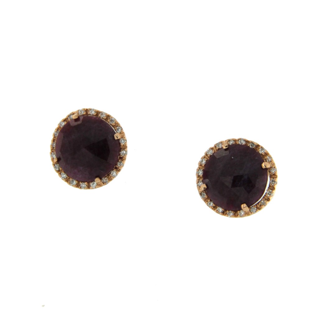 Pendientes de oro blanco con brillantes y zafiro rosa - Roman Joyero