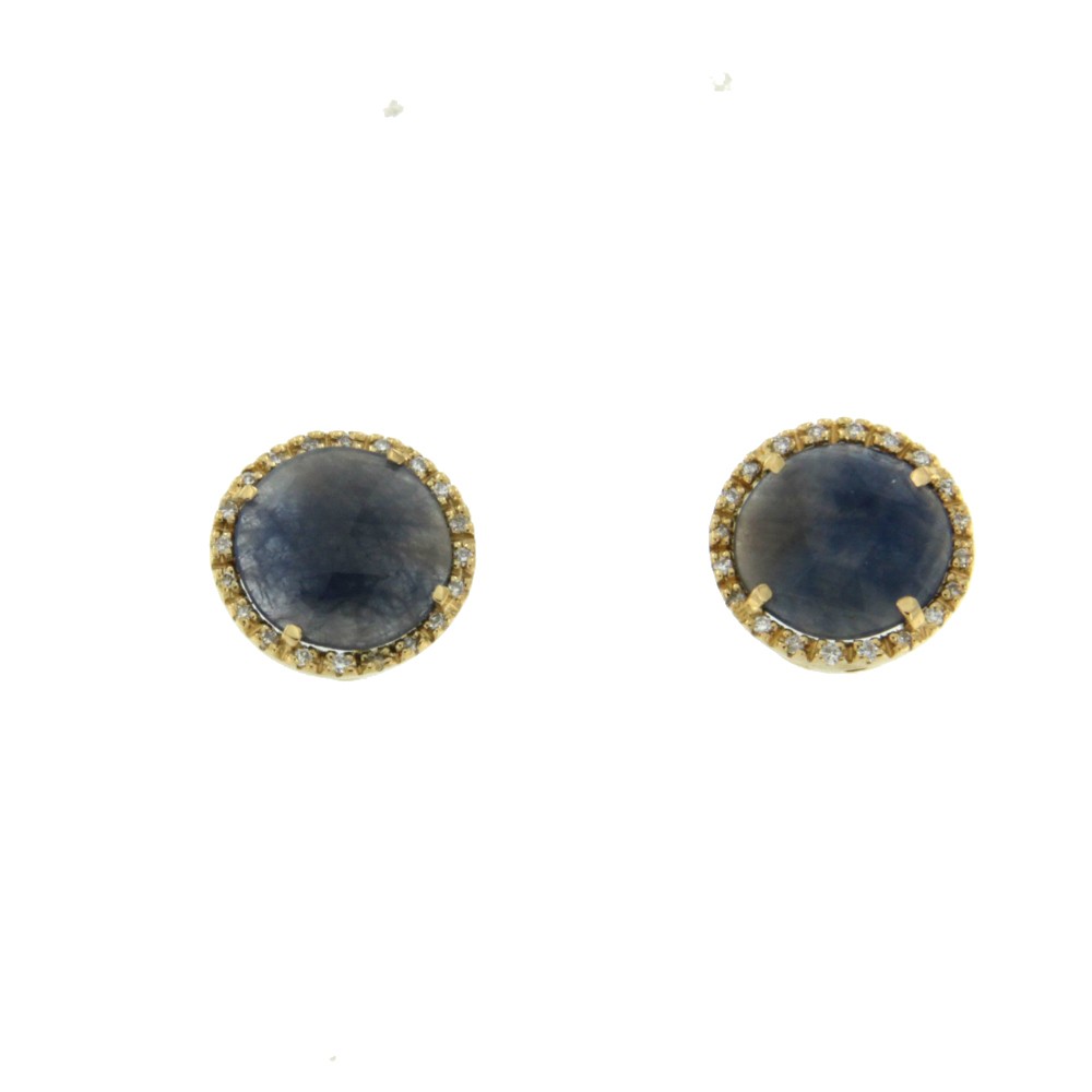 Pendientes de oro blanco con brillantes y zafiro azul - Roman Joyero