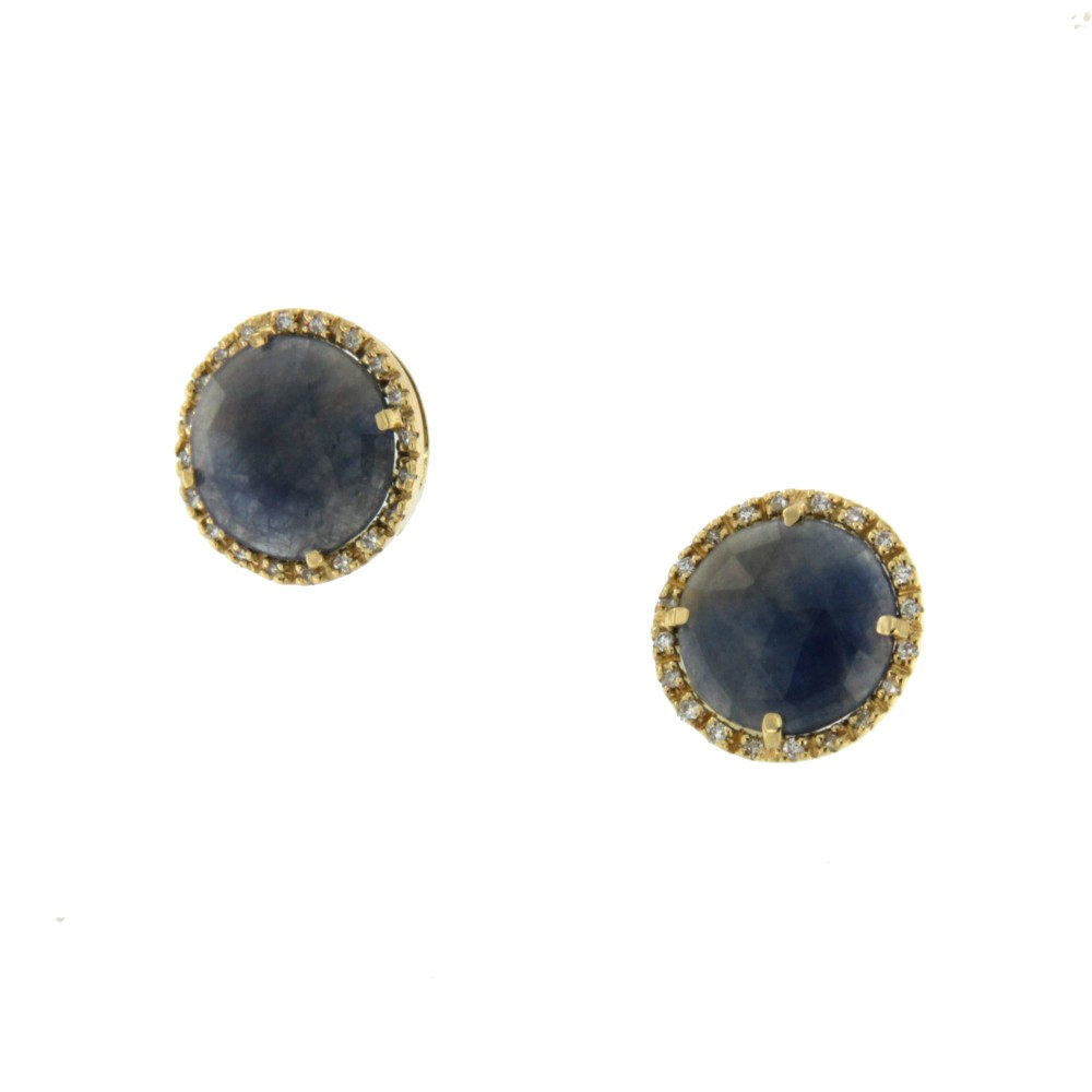 Pendientes de oro blanco con brillantes y zafiro azul - Roman Joyero
