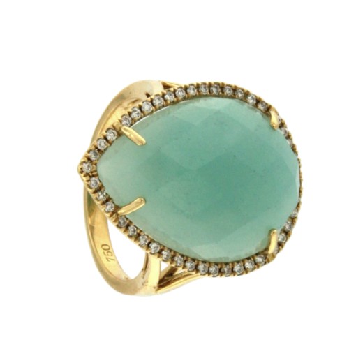 FROSINONE, Anillo de oro y diamantes con amazonite - Roman Joyero