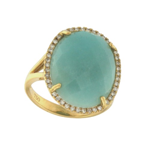 ORESEI, Anillo de oro con diamantes y amazonite - Roman Joyero