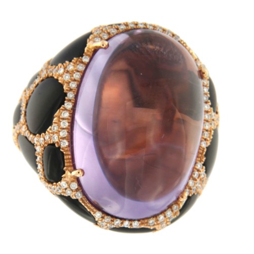 KIZOMBA, anillo de oro amarillo con onyx y amatista - Roman Joyero