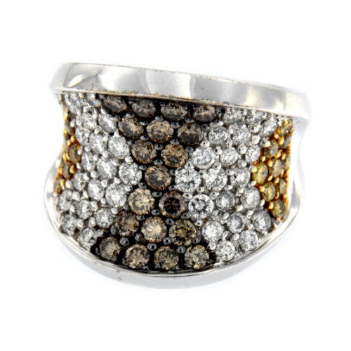 MAMBO, anillo ancho de oro blanco con diamantes de varios colores - Roman Joyero