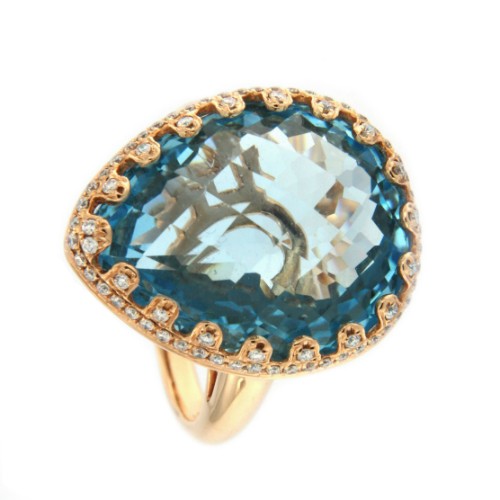 BOLERO, anillo de oro rosa con diamantes y topacio azul - Roman Joyero