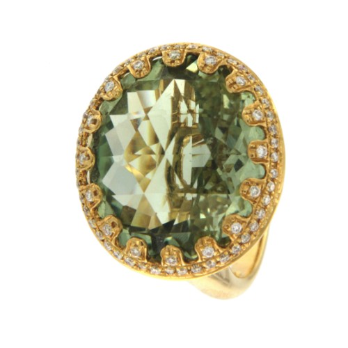 CUMBIA, anillo de oro amarillo con diamantes y amatista verde - Roman Joyero