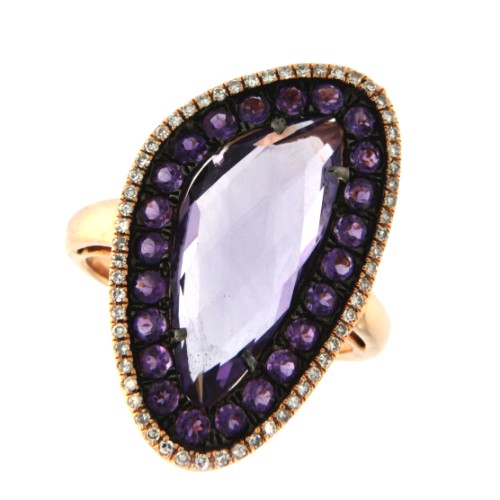 MILONGA, anillo de oro rosa con diamante y amatista