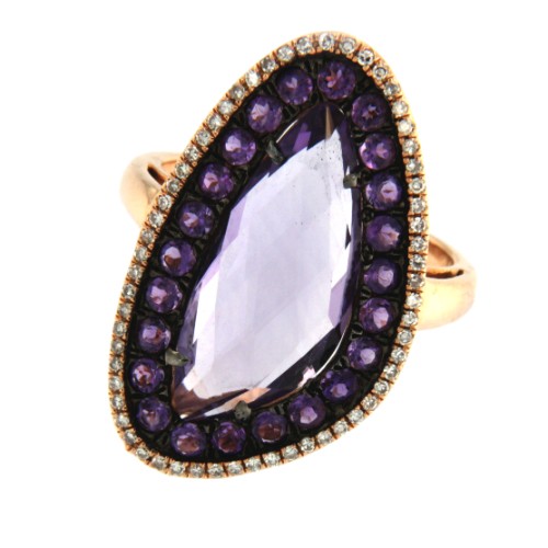 MILONGA, anillo de oro rosa con diamante y amatista