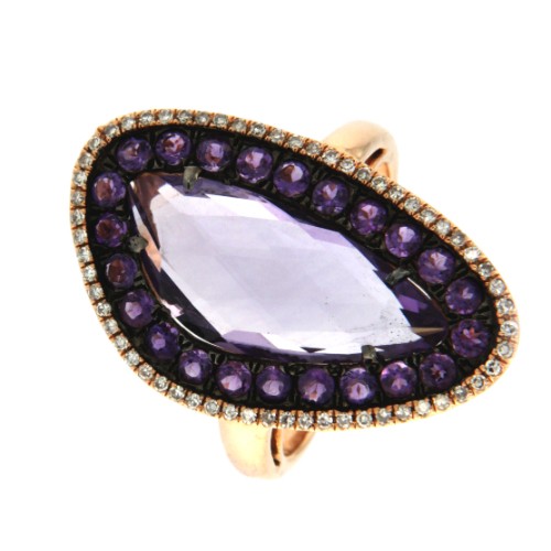 MILONGA, anillo de oro rosa con diamante y amatista