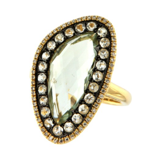 FOXTROT, Anillo de oro con diamantes y amatista verde - Roman Joyero