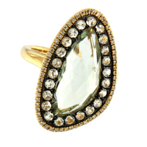 FOXTROT, Anillo de oro con diamantes y amatista verde - Roman Joyero