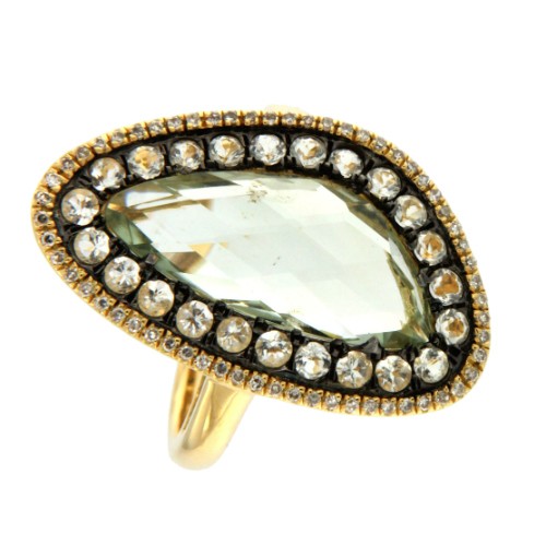 FOXTROT, Anillo de oro con diamantes y amatista verde - Roman Joyero