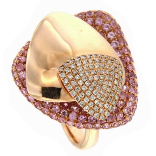 TWIST, anillo de oro rosa con triángulos de diamantes de colores - Roman Joyero