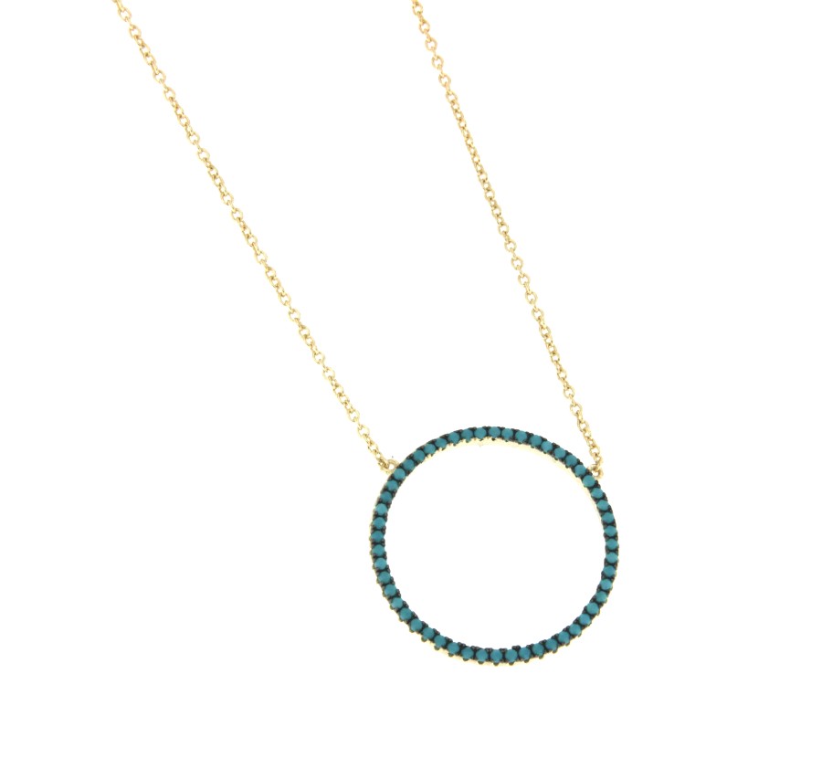 ASHANTI, cadena corta de plata con círculo de turquesas - Roman Joyero