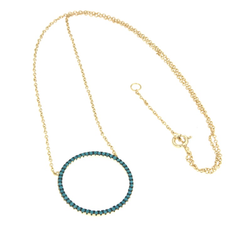 ASHANTI, cadena corta de plata con círculo de turquesas - Roman Joyero