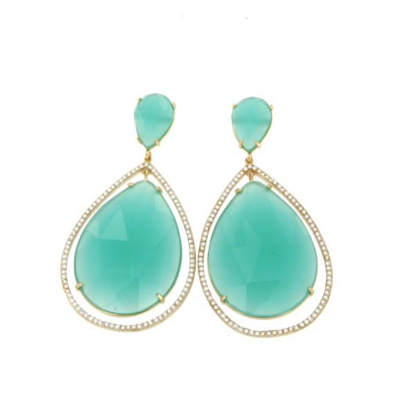 ASCLEPIOS, pendientes de plata con circonitas y cuarzo amazonite - Roman Joyero