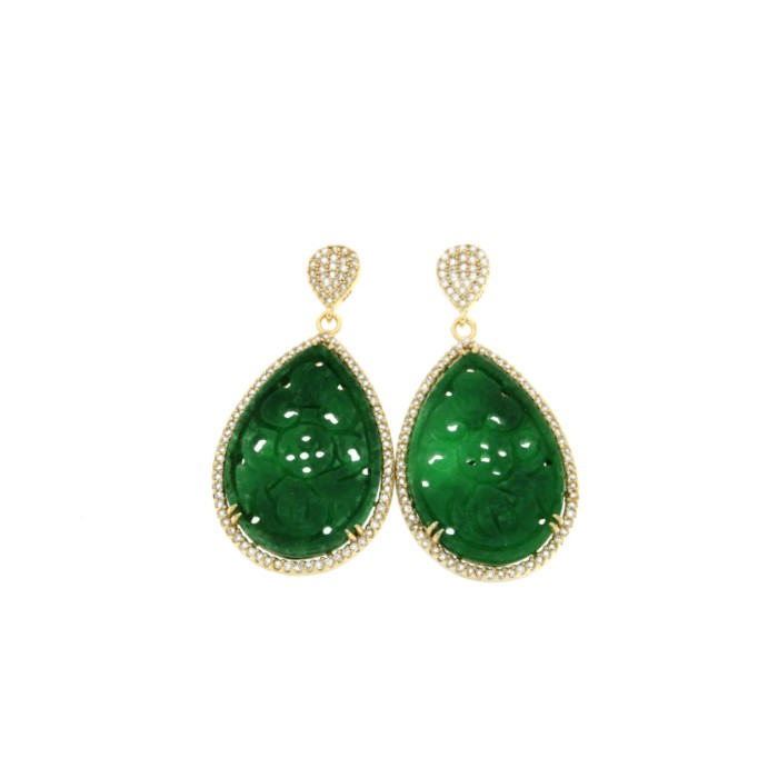 BOEDAS, pendientes de plata dorada con jade - Roman Joyero