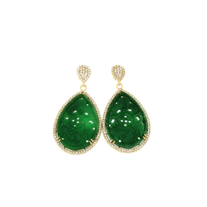 BOEDAS, pendientes de plata dorada con jade - Roman Joyero