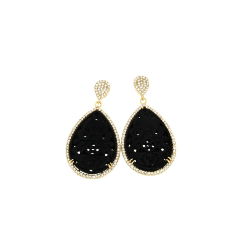 EURIKIDES, pendientes de plata dorada con onyx - Roman Joyero