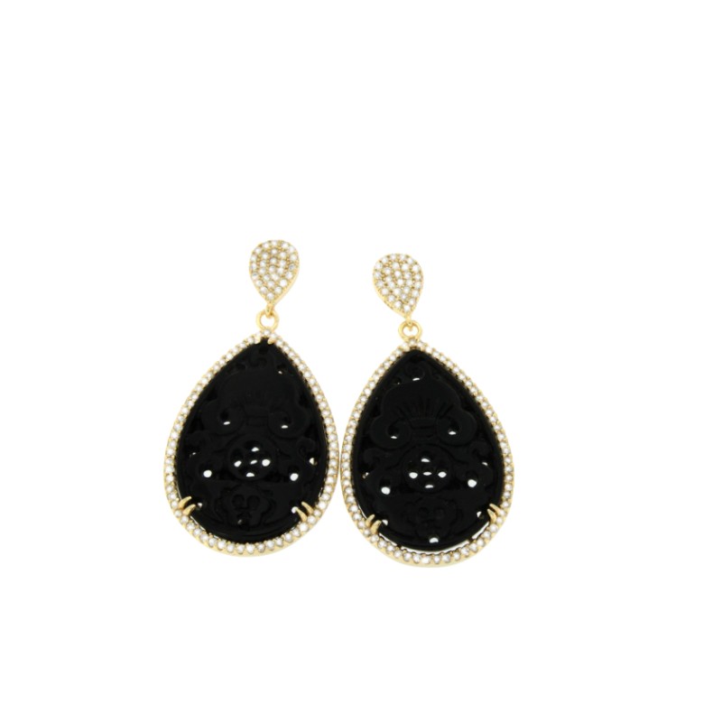 EURIKIDES, pendientes de plata dorada con onyx - Roman Joyero