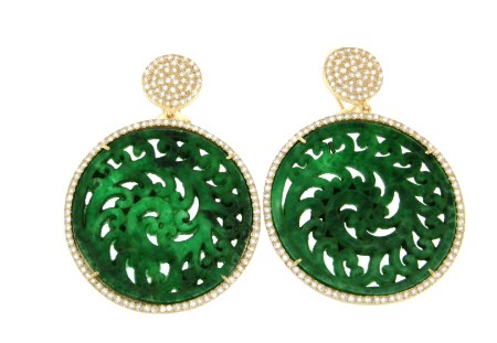 LEOCARES, pendientes de plata dorada con jade verde - Roman Joyero