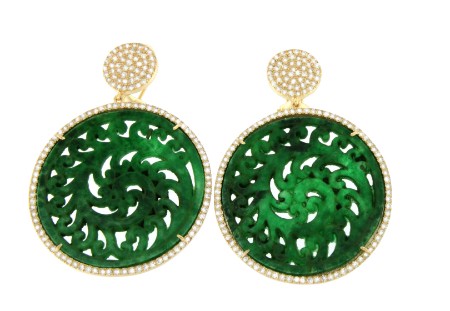 LEOCARES, pendientes de plata dorada con jade verde - Roman Joyero