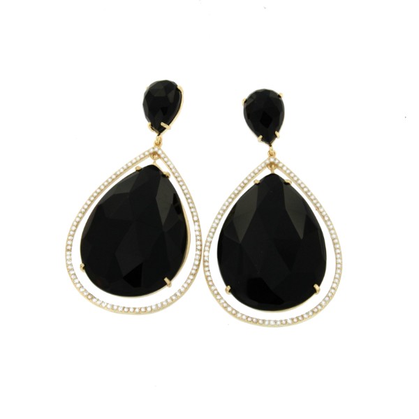 TIMOTEO, pendientes de plata con circonitas y onyx - Roman Joyero