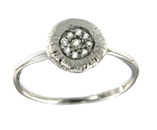 CRISANTEMO, anillo de plata rodiada con circonitas. - Roman Joyero