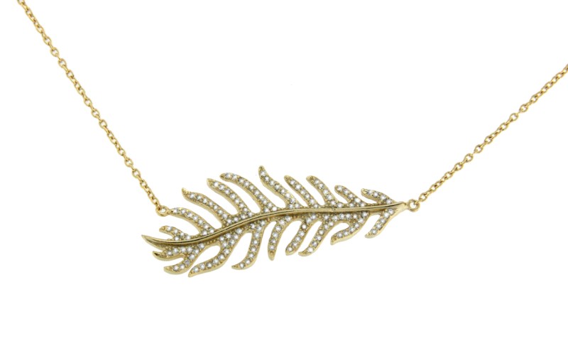 SELENE, collar de plata dorada con hoja y circonitas. - Roman Joyero