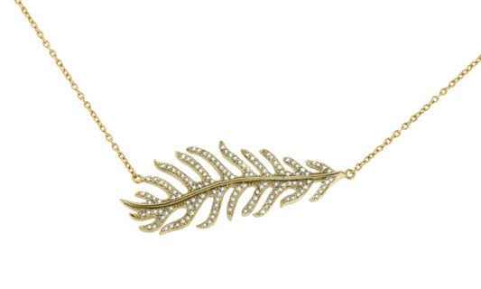 SELENE, collar de plata dorada con hoja y circonitas. - Roman Joyero